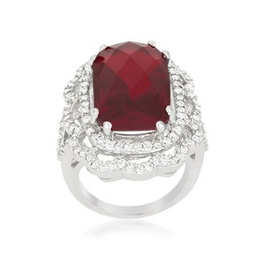 Slickblue Red Cocktail Ring with Crest Design for Women – Rhodium-Plated with Faceted Cubic Zirconia, Size 5-10 - 1 of 4