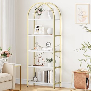 Bookshelf 5 Tier Bookcase Arched Display Racks Tall Standing Bookshelves Metal Frame Open Storage Rack Shelf - 1 of 4