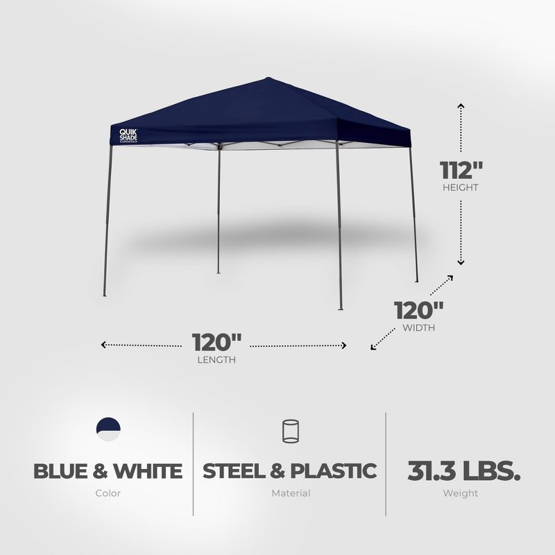 Quik Shade 10 by 10 Foot Instant Canopy with White Legs Accommodates Up to 12 People for Outdoor Recreational Activities, Royal Blue, 3 of 7