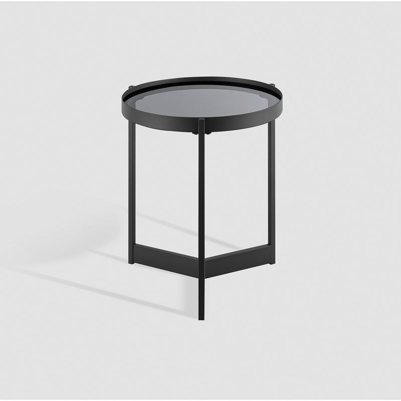 Modern Minimalist Tray Top Round Glass Side Table Black - Saracina Home, 6 of 12