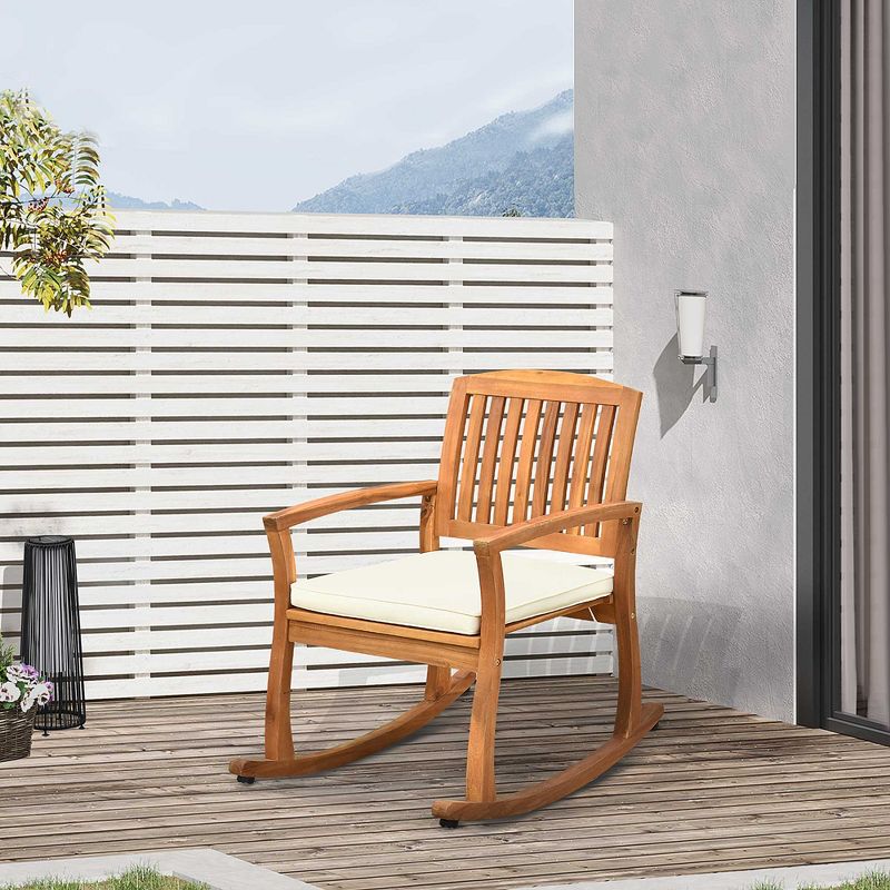 Outsunny Outdoor Rocking Chair with Cushion, Acacia Wood Patio Rocker for Backyard, Patio, Home, Teak Tone, 2 of 7