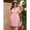 Coolmee Women's Plus Size Dress Short Sleeve A Line Wrap Drawstring Dress Flowy V Neck High Waist Midi Dress - 4 of 4