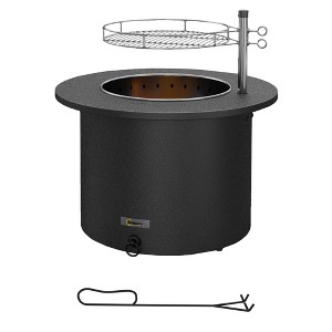 NicBex 2-In-1 Fire Pit&BBQ Grill,25"Portable Outdoor Wood Burning Firepit with Ash Tray,Poker&Rotatable BBQ Griddle/Pan,Ventilated Hollow Design,Black - 1 of 4