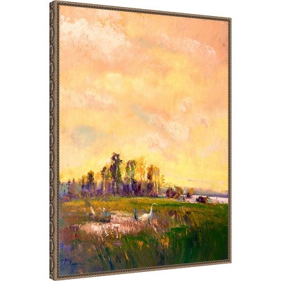 Abstract Marshland Scenic Landscape Canvas Wall Art with Bronze Frame
