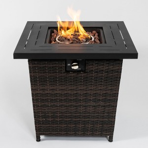 Gulches 28" Square Propane Fire Pit Table - 50,000 BTU Black Steel & PE Wicker, ETL Approved, Built-in Tank Storage, 2-Speed Flame - 1 of 4