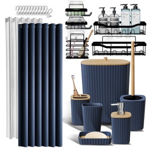 Bathroom Accessories Set with Shower Caddy and Bath Rugs - 27PC Bathroom Accessory Set with Shower Caddies & Bath Rugs, Shower Curtain Set - 1 of 4