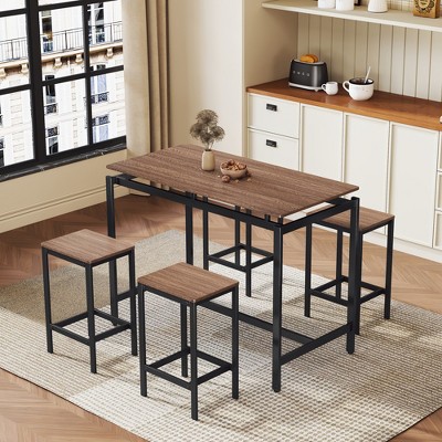 VYNXARIA 5-Piece Modern  Compact Bar Table Set with Table and Stools, Space-Saving Furniture for Dining Room,Breakfast Nook,Dark Brown