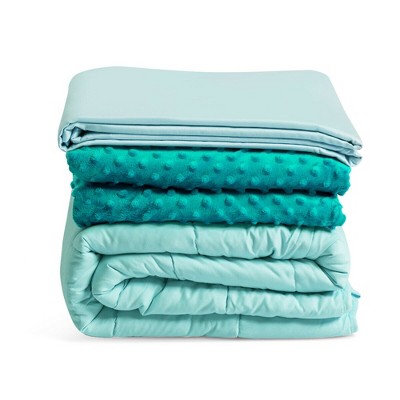 Costway 7 / 10 /15 / 20 lbs Heavy Weighted Blanket 3 Piece Set w/ Hot & Cold Duvet Covers Green/Pink