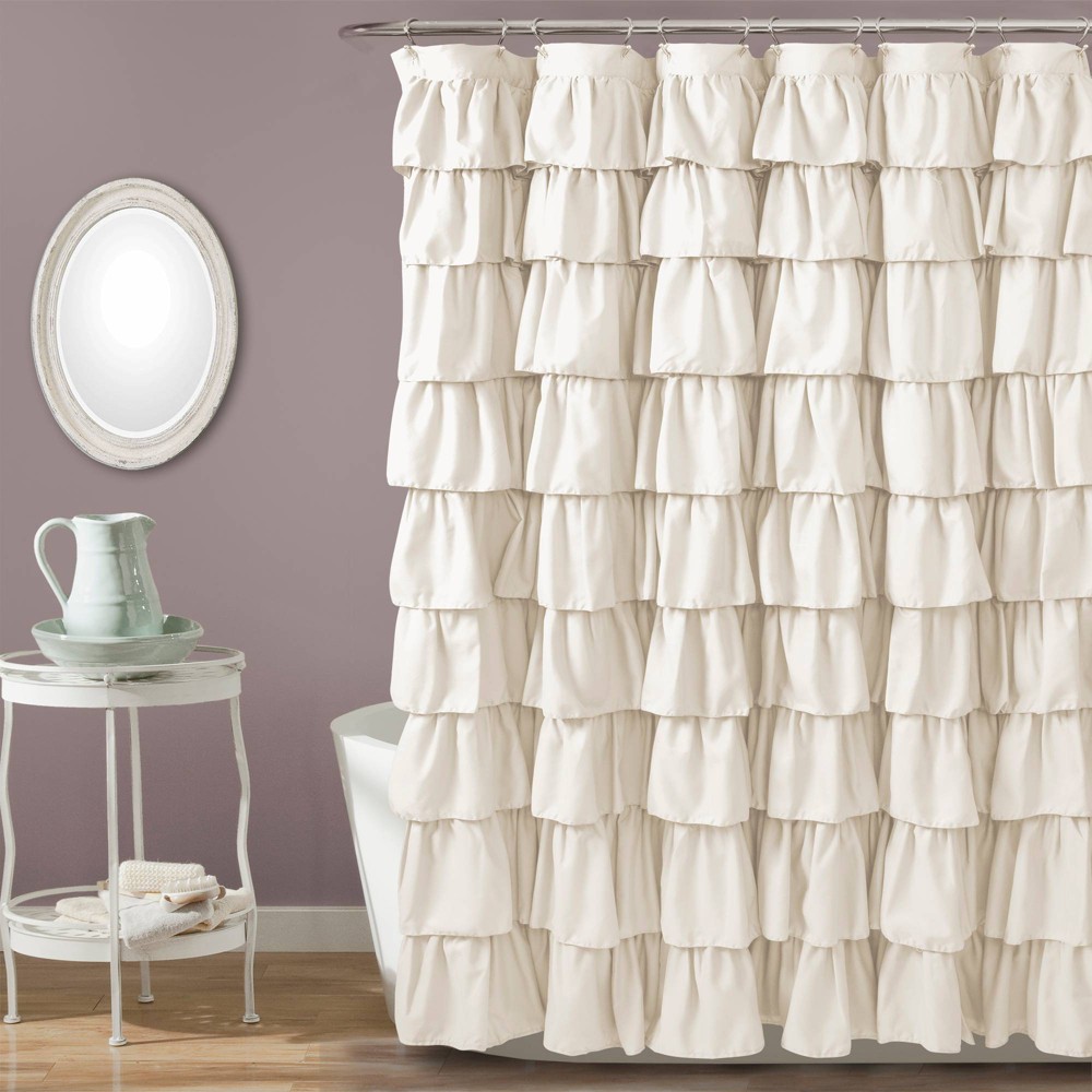 Photos - Shower Curtain Ruffle  Off-White - Lush Décor