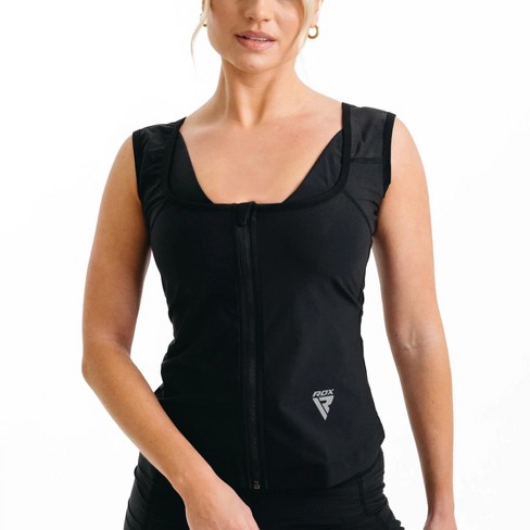 RDX Sports Reach Oeko Tex 100 Certified Women s Sweat Vest Zippered Neoprene Vest for Slimming Weight Loss and Fitness Goals Black Small