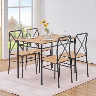 VECELO 5 Pieces Kitchen Dining Table Sets Industrial Style Kitchen Table & Chairs Set for 4 Black/White
