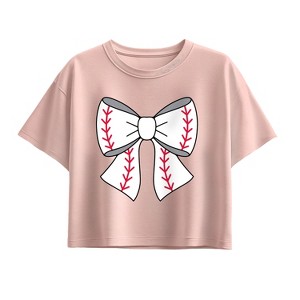 Girls' - Instant Message - Baseball Bow Short Sleeve Boxy Graphic T-Shirt - 1 of 3