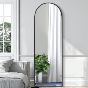 Wooakway 63"H Black Solid Wood Right Angle Arch Floor Mirror with Stand Full Length for Bedroom Living Room - 1 of 4