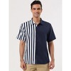 Lars Amadeus Men's Irregular Geometric Color Block Button Down Short Sleeve Shirts - 2 of 4