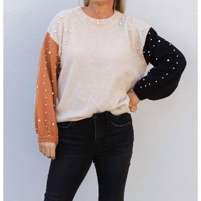 Women's A Pearly Affair Pearl Beaded Color Block Sweater - BiBi