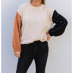 Women's A Pearly Affair Pearl Beaded Color Block Sweater - BiBi - 1 of 4
