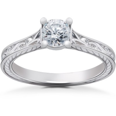 Pompeii3 1/2ct Lab Created Vintage Scroll Solitaire Sophia Engagement Ring 14k White Gold