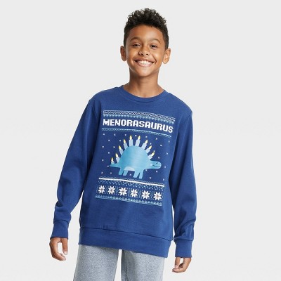 Kids' Menorasaurus Fleece Sweatshirt - Navy Blue 