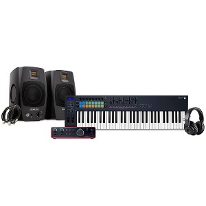 Novation FLkey Keyboard Controller with Focusrite 2i2 USB Audio Interface and Adam Audio D3V 3-inch Studio Monitor Pair Package (Cables & Headphones - 1 of 4