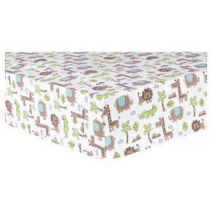 Trend Lab Deluxe Flannel Fitted Crib Sheet - Sage Safari Animals, White