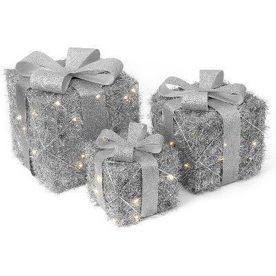 Lighted Gift Box Set of 3, Christmas Decoration Boxes with Bow, Pre-Lit Present Boxes, Home Porch Indoor Outdoor Yard Christmas Decorations