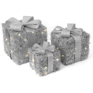 Lighted Gift Box Set of 3, Christmas Decoration Boxes with Bow, Pre-Lit Present Boxes, Home Porch Indoor Outdoor Yard Christmas Decorations - 1 of 4