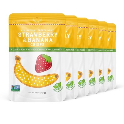 Nature's Turn Freeze-Dried Fruit Snacks - Strawberry & Banana Crisps - No Sugar Added, Non GMO, Gluten Free, Nothing Artificial - 15g (.53oz) - 6-PACK