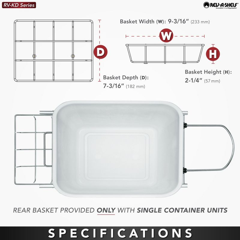 Rev-A-Shelf RV-12KD Series 35-Quart Kitchen Cabinet Pull-Out Waste Container with Rear Storage and Chrome-Plated Wire Bottom Mount, 6 of 10