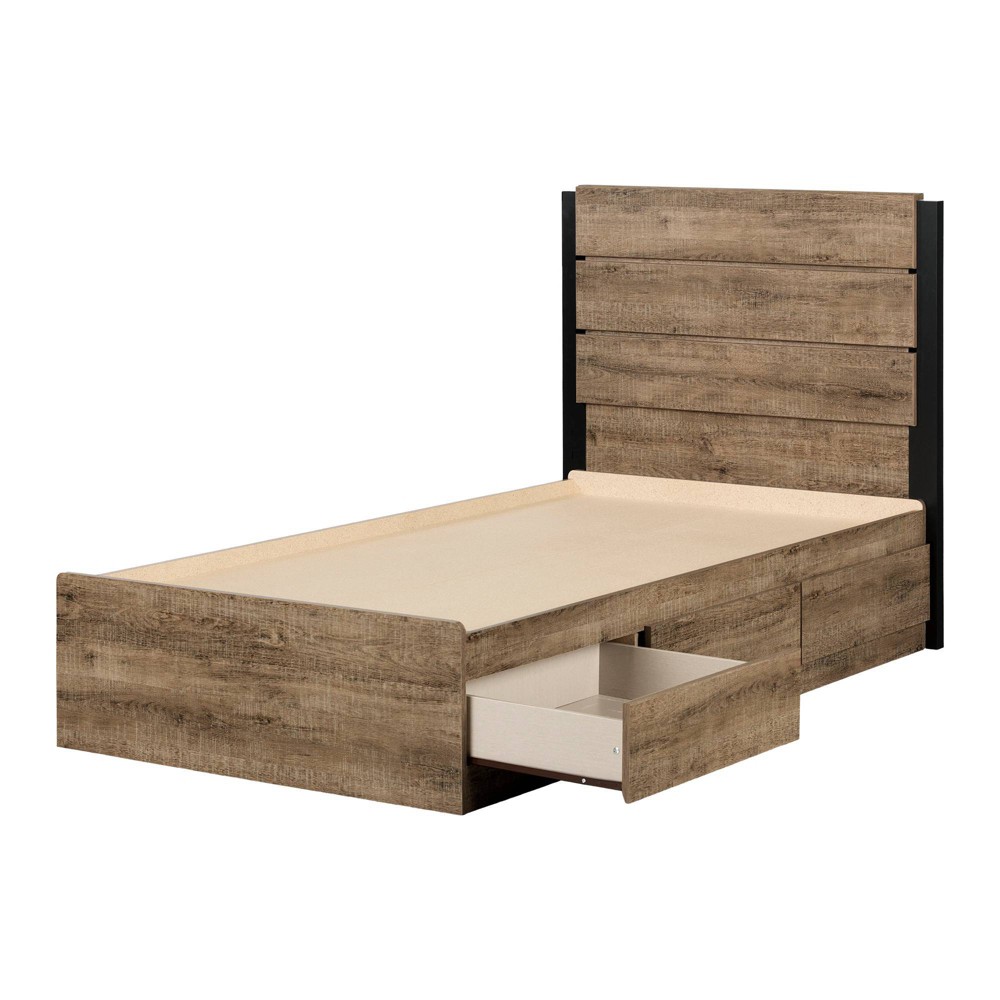 Photos - Bed Frame Twin Arlen Mates Kids' Bed and Headboard Set Weathered Oak - South Shore