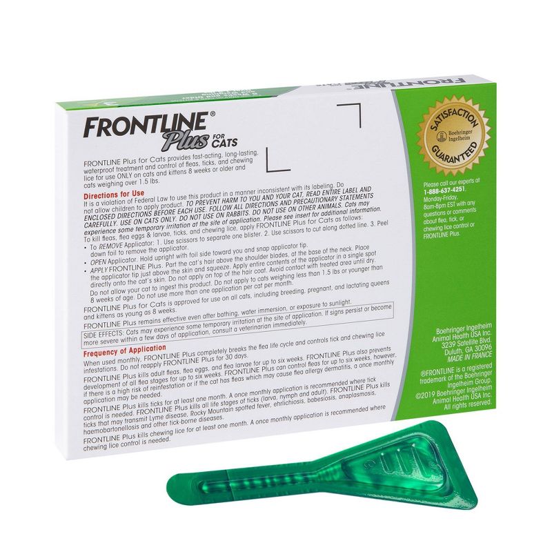 Frontline Plus Flea and Tick Treatment for Cats and Kittens - 8 weeks and older - 3 Doses, 3 of 11