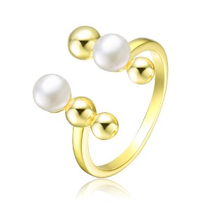 Sterling Silver Ring with 14K Gold Plating and 5MM Freshwater Pearl – Elegant and Contemporary Modern Design - 1 of 3