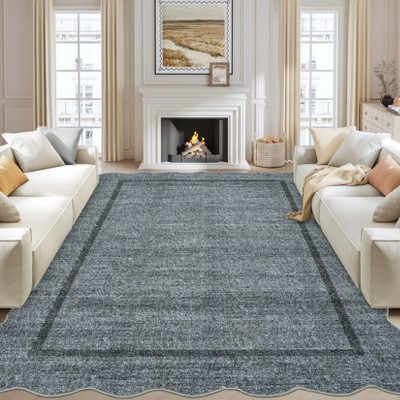 Modern Washable Area Rug, Scalloped Throw Carpet with Non Slip Backing, Low Pile Stain Resistant Floor Carpet for Living Room