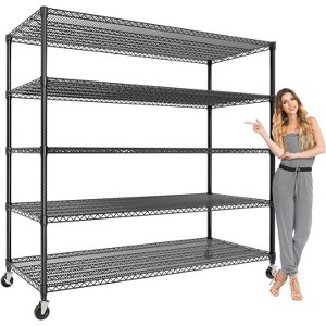 Heavy Duty 5-Tier Industrial Shelving Unit - 3300 LBS Capacity, Adjustable Metal Garage Shelves w/Wheels & Leveling Feet - 1 of 4