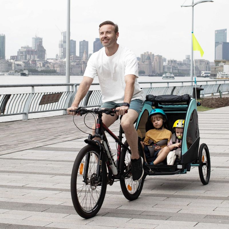 Aosom Bike Trailer for Kids 3 In1 Foldable Child Jogger Stroller Baby Stroller Transport Carrier Rubber Tires Kid Bicycle Trailer, 4 of 11