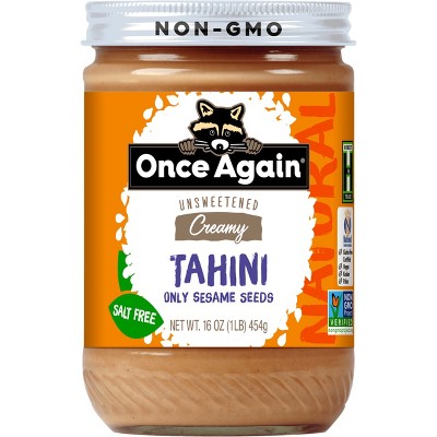 Once Again Creamy Tahini - Unsweetened 16 oz Jar.