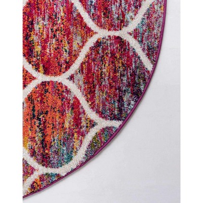 Colorful Multi Synthetic Round Trellis Area Rug