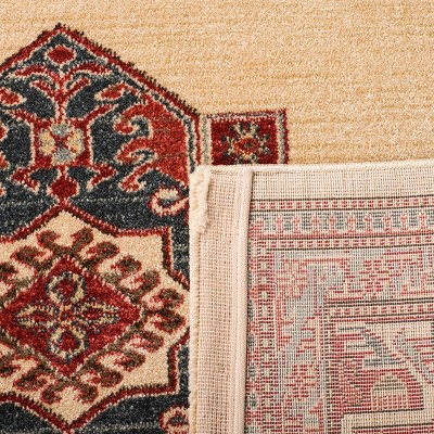 Handmade Square Cream and Red Synthetic Area Rug 6'7" x 6'7"