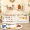 Safstar Twin Size Floor Bed w/High Fence & Door Safety Guardrails Wood Floor Bed Frame - 4 of 4