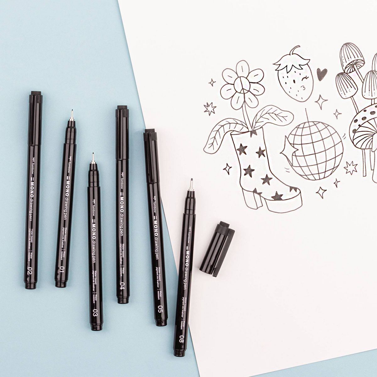 6ct MONO Drawing Pens Black - Tombow: Quick Drying, Durable Tip, Technical & Illustration Pens, Bold to Extra Fine Points - thumbnail 4