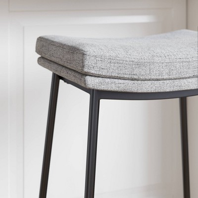 Feather Grey Upholstered Saddle Seat Backless Bar Stool