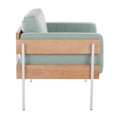 Light Green Fabric and Natural Wood Metal Accent Chair