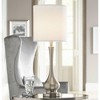 Possini Euro Design 32" Tall Gourd Large Modern End Table Lamps Set of 2 Silver Brushed Steel Finish Metal White Shade Living Room Bedroom Bedside - 2 of 4