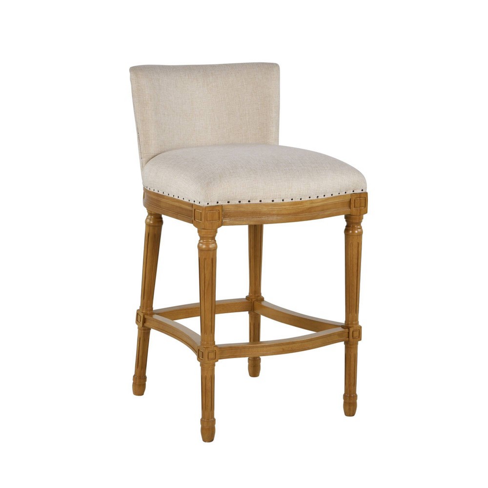 Photos - Chair Francesca 26" Burnham Home Designs  Counter Height Barstool Oak - Boraam: Linen Upholstery, Wood Frame, Low Back 