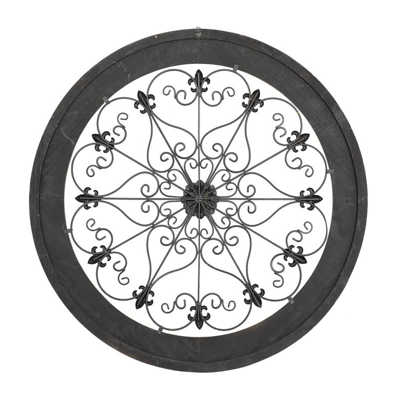 Wood Scroll Arabesque Wall Decor with Metal Fleur De Lis Relief Brown - Olivia &#38; May, 5 of 20