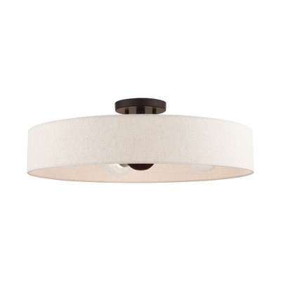 Elegant Bronze Drum Semi-Flush Mount with Oatmeal Fabric Shade