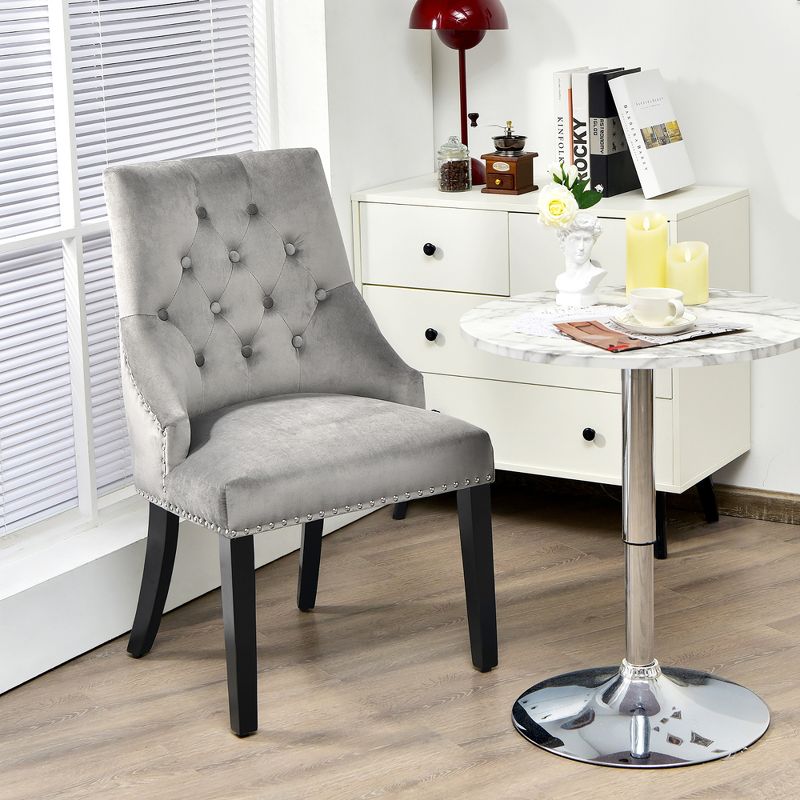 Velvet Dining Chair Upholstered Tufted Armless w/ Nailed Trim & Ring Pull Green\Beige, 2 of 9