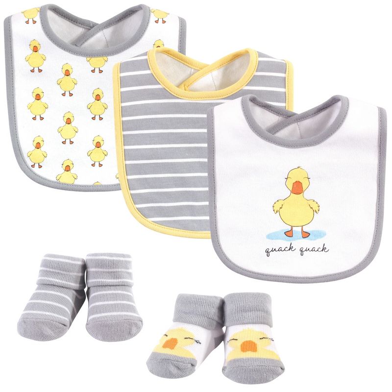 Hudson Baby Infant Cotton Bib and Sock Set 5pk, Quack Quack, One Size, 1 of 4