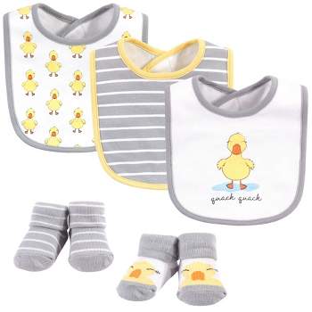 Hudson Baby Infant Cotton Bib and Sock Set 5pk, Quack Quack, One Size