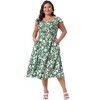 Agnes Orinda Women's Plus Size Square Neck Flutter Sleeve Smocked High Waist Floral Midi A Line Dresses - 3 of 4