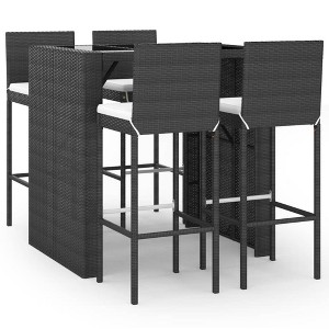vidaXL Garden Bar Set - Black Poly Rattan with Cushions, 5 Piece - 1 of 4